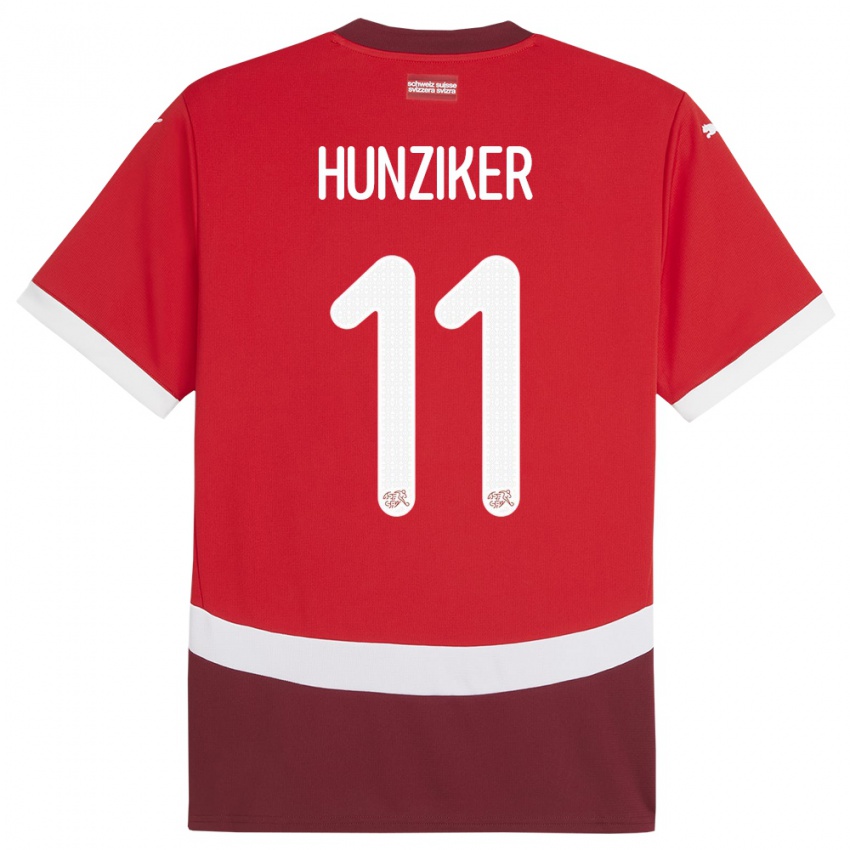 Mulher Camisola Suiça Andrin Hunziker #11 Vermelho Principal 24-26 Camisa