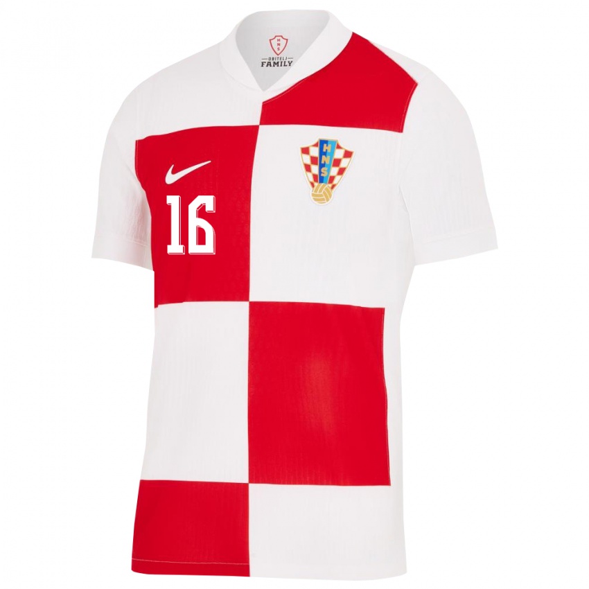 Mulher Camisola Croácia Kristijan Jakic #16 Branco Vermelho Principal 24-26 Camisa