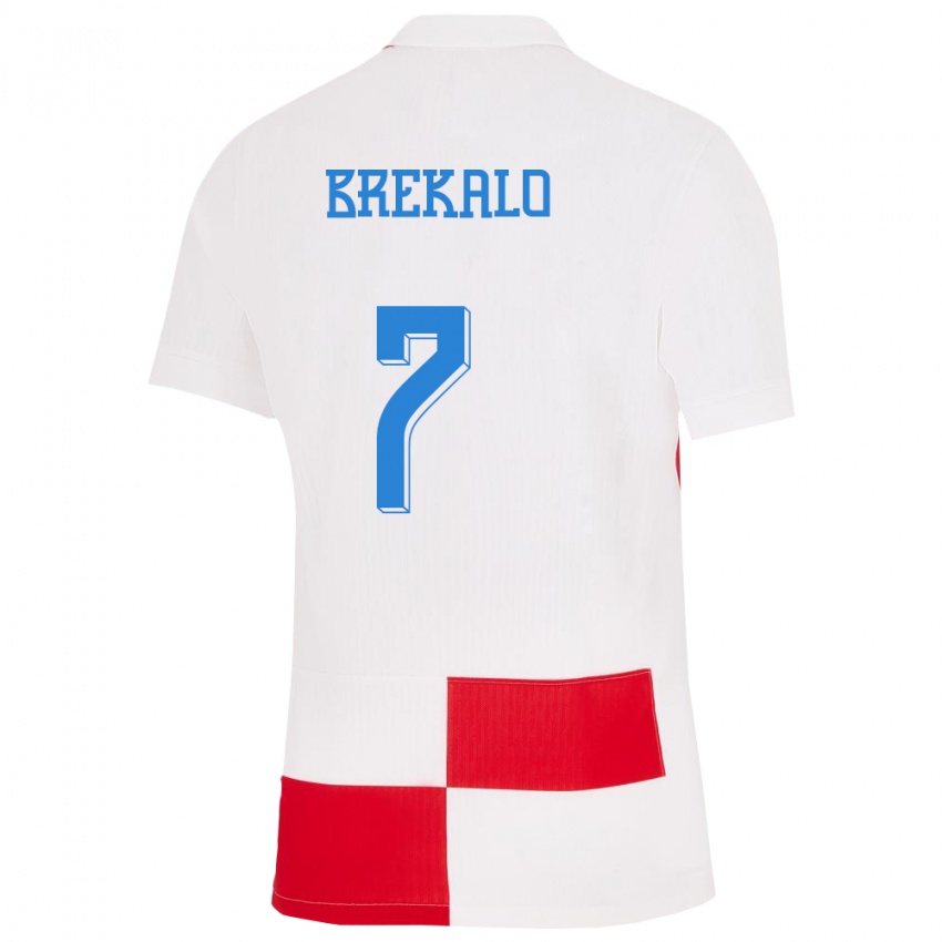 Mulher Camisola Croácia Josip Brekalo #7 Branco Vermelho Principal 24-26 Camisa