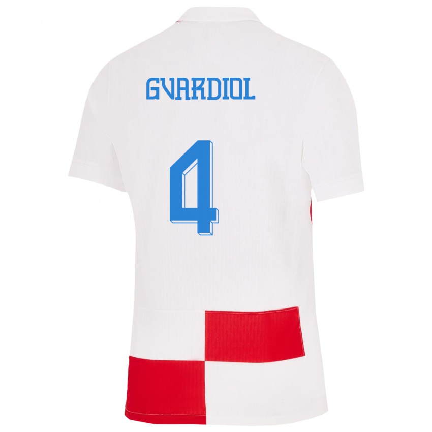 Mulher Camisola Croácia Josko Gvardiol #4 Branco Vermelho Principal 24-26 Camisa
