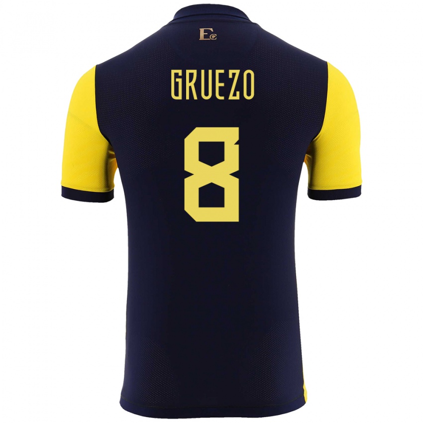 Mulher Camisola Equador Carlos Gruezo #8 Amarelo Principal 24-26 Camisa