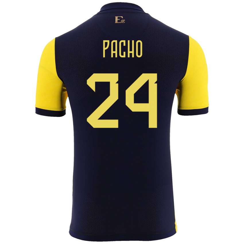 Mulher Camisola Equador William Pacho #24 Amarelo Principal 24-26 Camisa