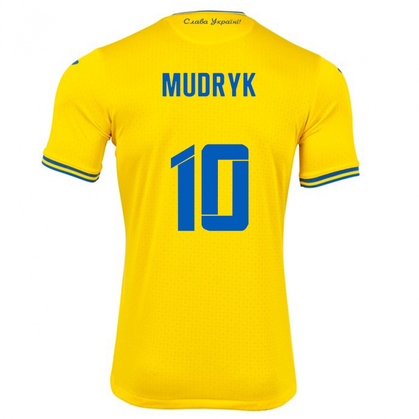 Mulher Camisola Ucrânia Mykhaylo Mudryk #10 Amarelo Principal 24-26 Camisa