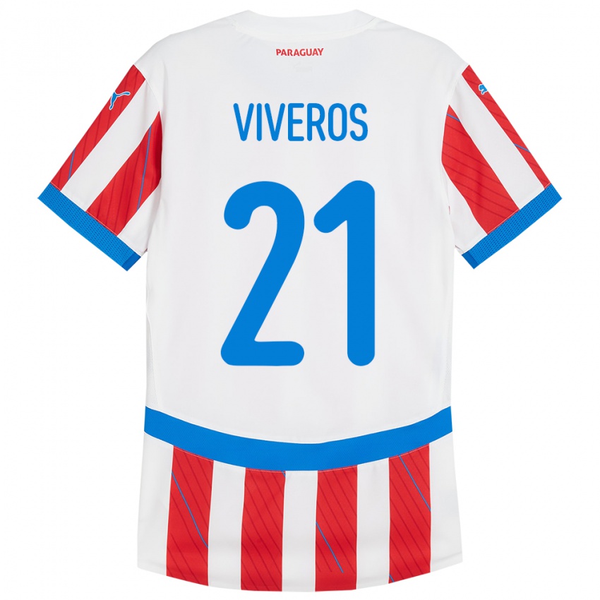 Mulher Camisola Paraguai Fernando Viveros #21 Branco Vermelho Principal 24-26 Camisa