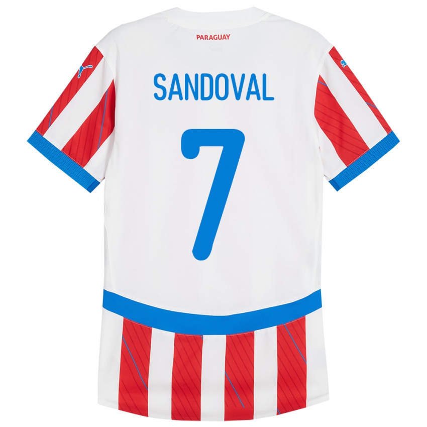 Mulher Camisola Paraguai Fabiola Sandoval #7 Branco Vermelho Principal 24-26 Camisa