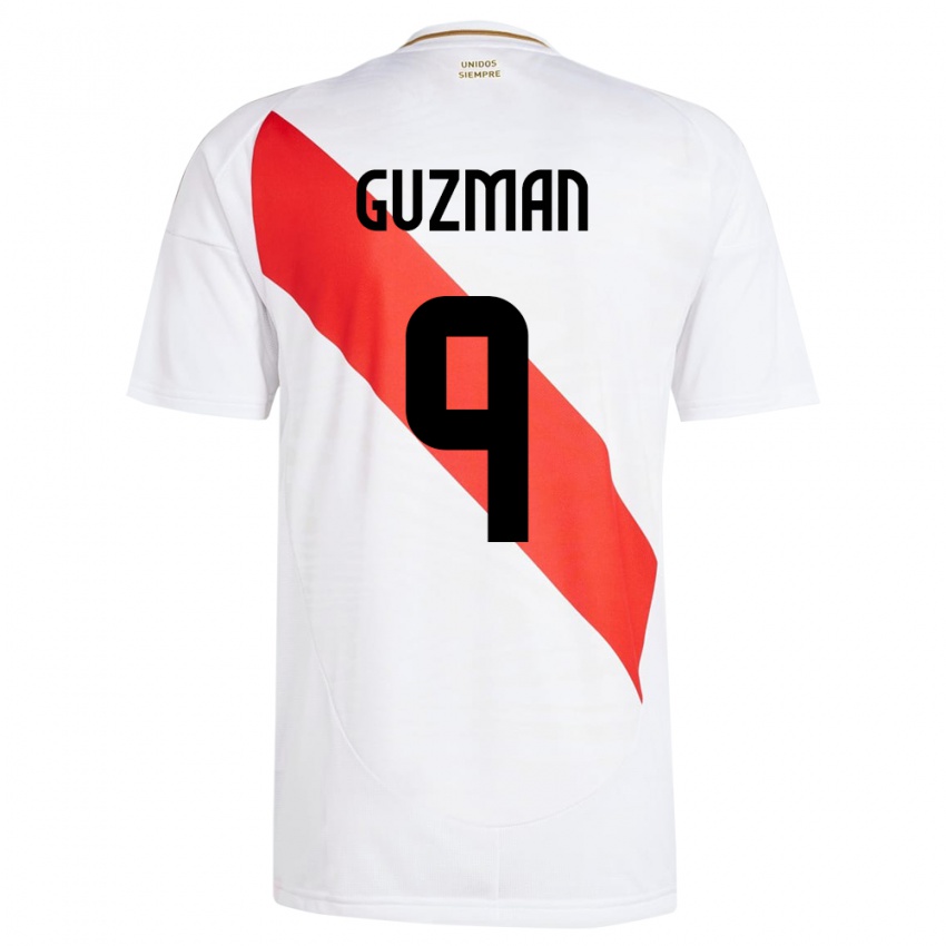 Mulher Camisola Peru Víctor Guzmán #9 Branco Principal 24-26 Camisa