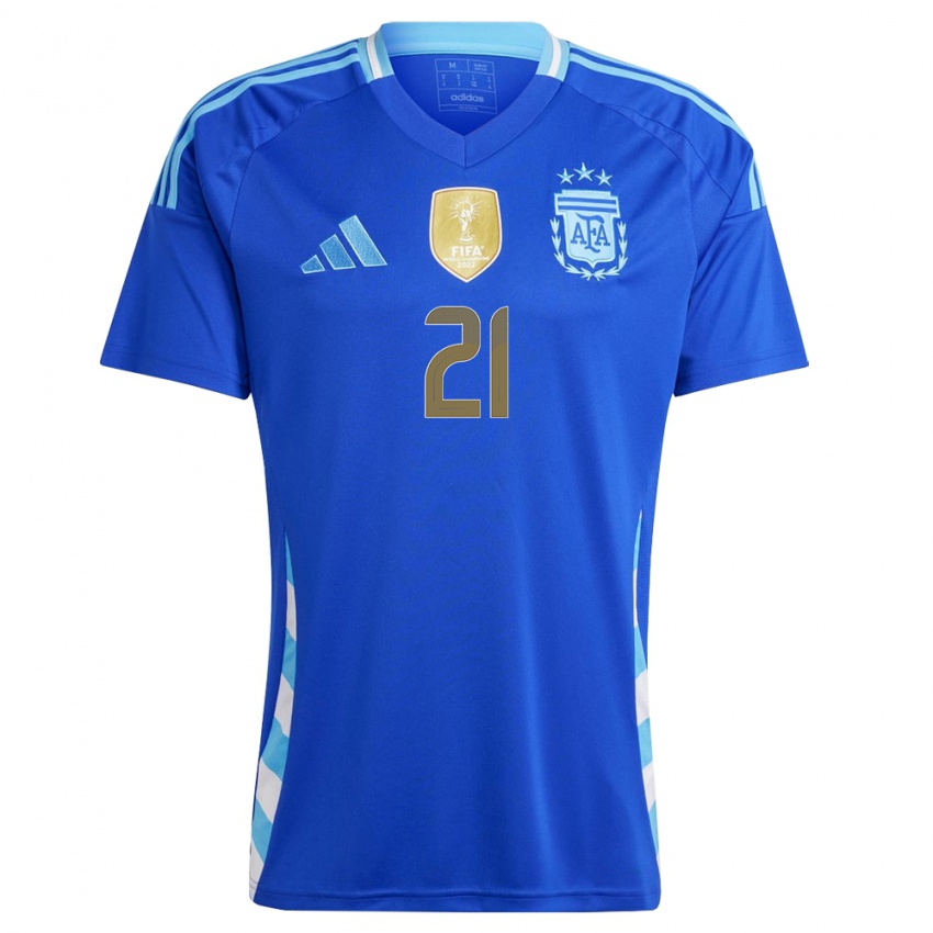 Mulher Camisola Argentina Paulo Dybala #21 Azul Alternativa 24-26 Camisa