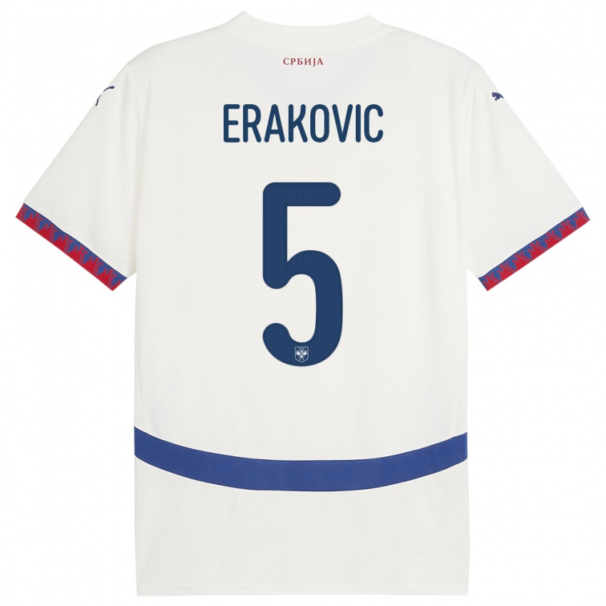 Mulher Camisola Sérvia Strahinja Erakovic #5 Branco Alternativa 24-26 Camisa