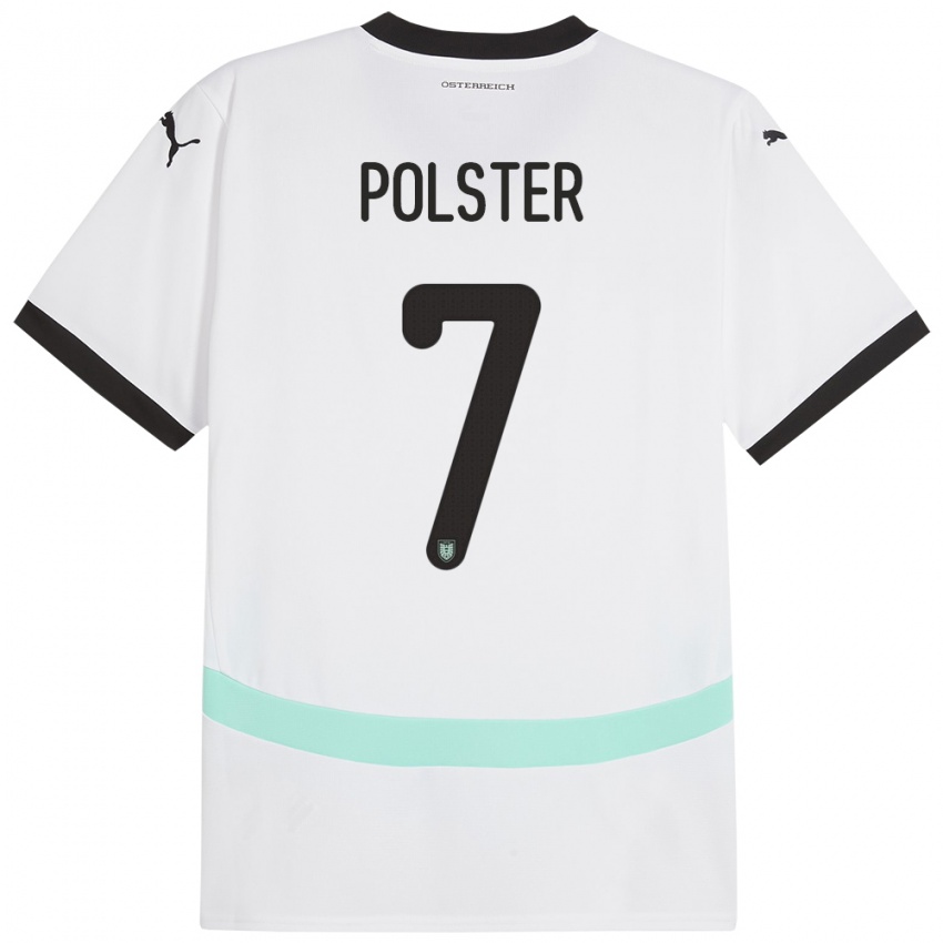 Mulher Camisola Áustria Manuel Polster #7 Branco Alternativa 24-26 Camisa