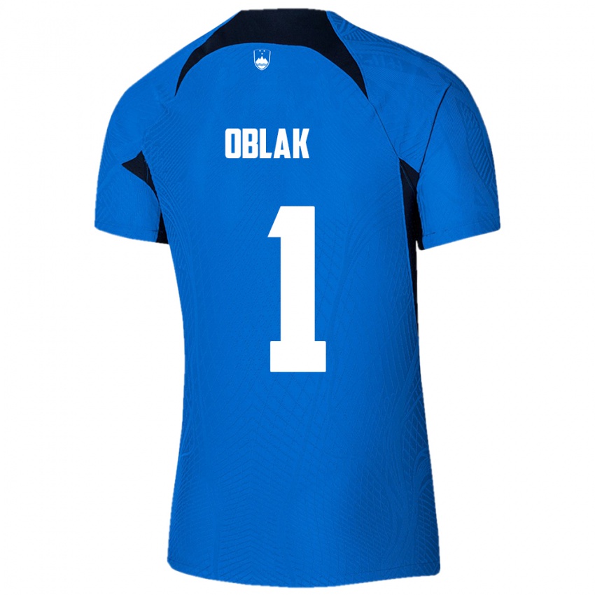 Mulher Camisola Eslovênia Jan Oblak #1 Azul Alternativa 24-26 Camisa