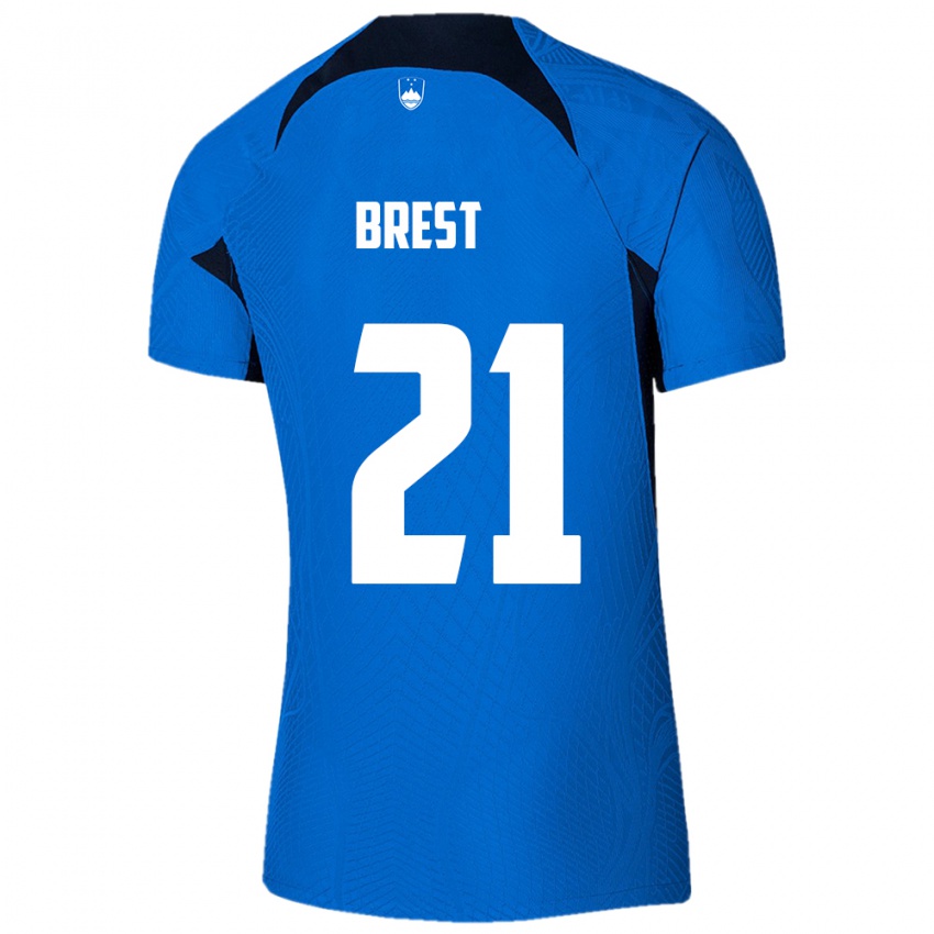 Mulher Camisola Eslovênia Marko Brest #21 Azul Alternativa 24-26 Camisa