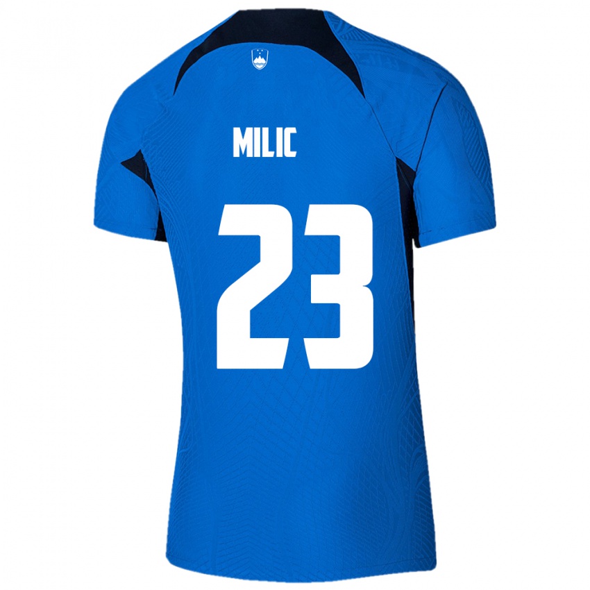 Mulher Camisola Eslovênia Nino Milic #23 Azul Alternativa 24-26 Camisa