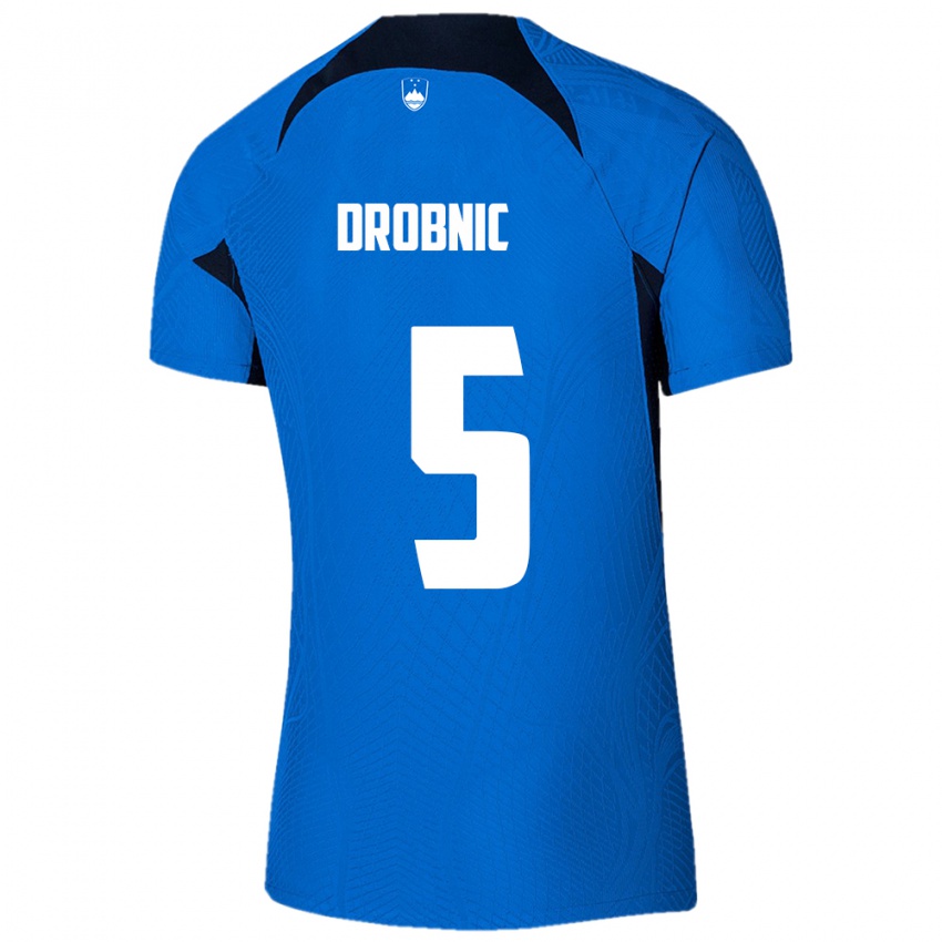 Mulher Camisola Eslovênia Dominik Drobnic #5 Azul Alternativa 24-26 Camisa
