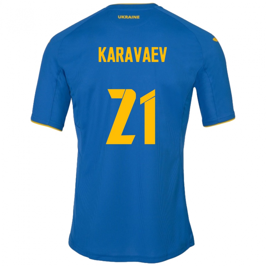 Mulher Camisola Ucrânia Oleksandr Karavaev #21 Azul Alternativa 24-26 Camisa