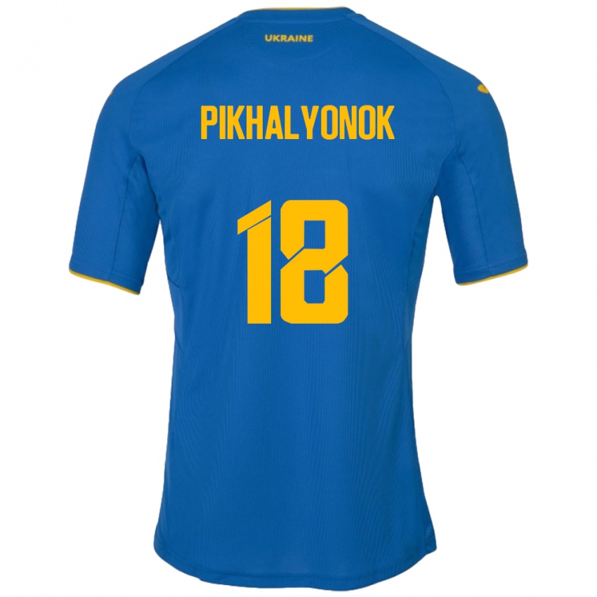 Mulher Camisola Ucrânia Oleksandr Pikhalyonok #18 Azul Alternativa 24-26 Camisa