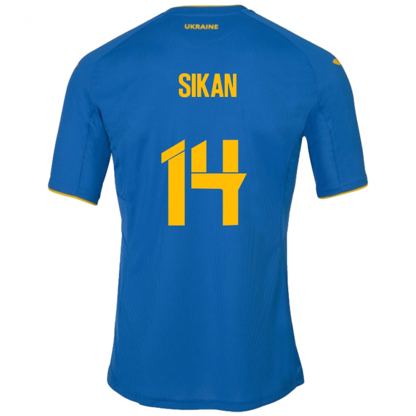 Mulher Camisola Ucrânia Danylo Sikan #14 Azul Alternativa 24-26 Camisa