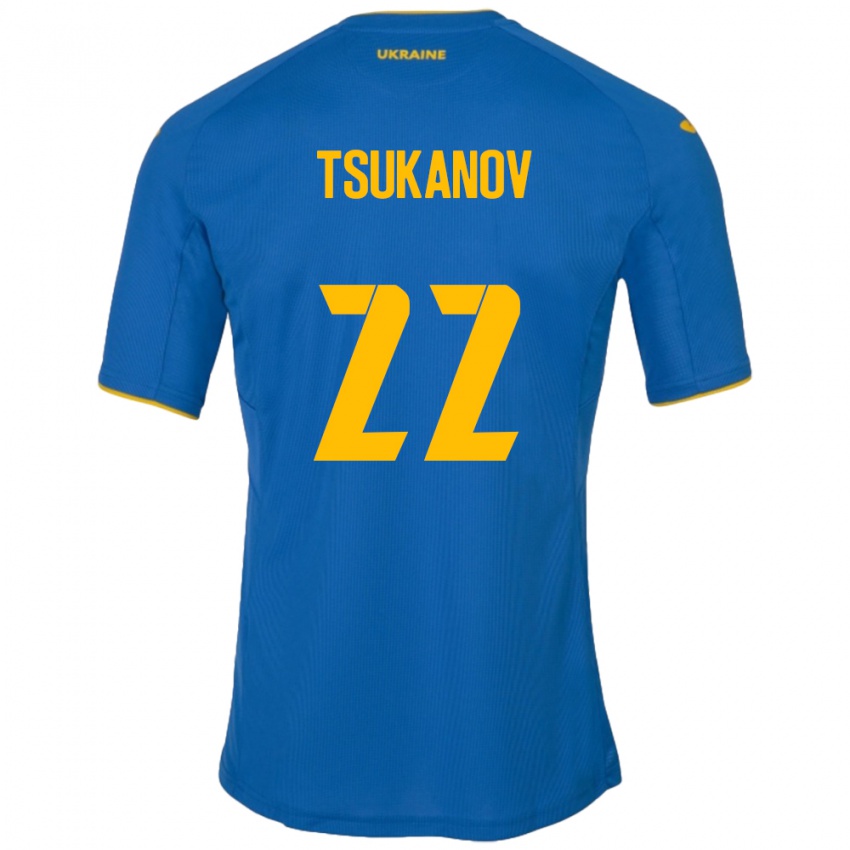 Mulher Camisola Ucrânia Viktor Tsukanov #22 Azul Alternativa 24-26 Camisa