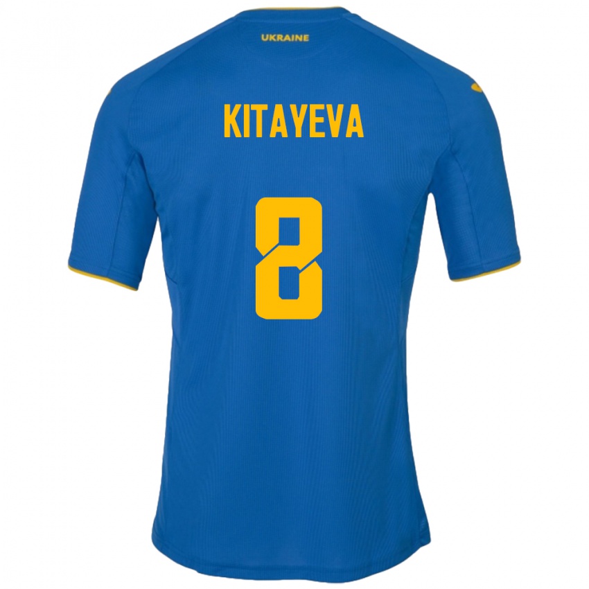 Mulher Camisola Ucrânia Tetyana Kitayeva #8 Azul Alternativa 24-26 Camisa