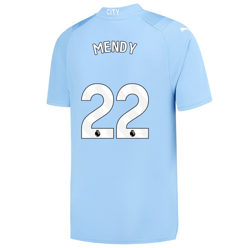 Criança Camisola Benjamin Mendy #22 Azul Claro Principal 2023/24 Camisa