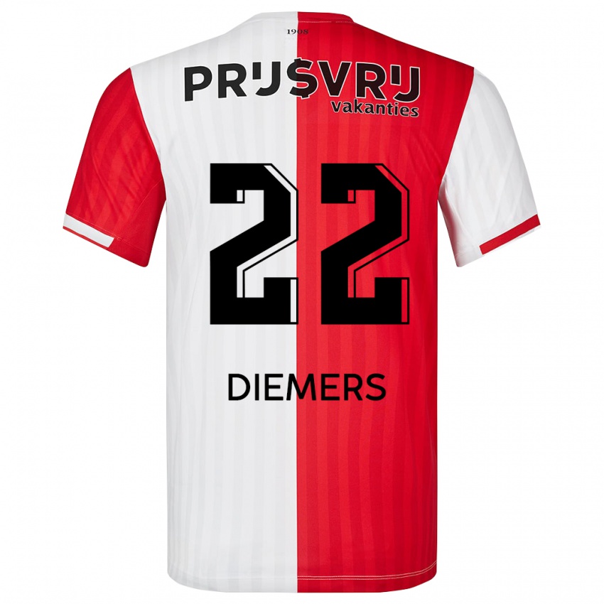 Criança Camisola Mark Diemers #22 Vermelho Branco Principal 2023/24 Camisa