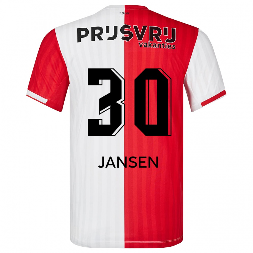 Criança Camisola Thijs Jansen #30 Vermelho Branco Principal 2023/24 Camisa