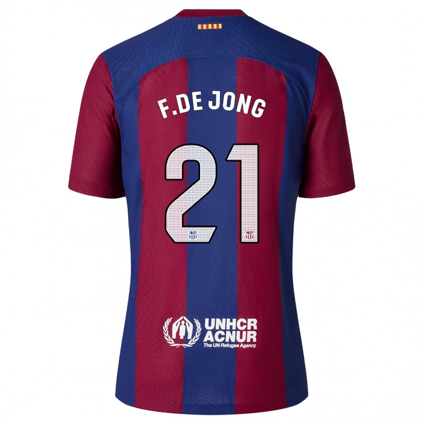 Criança Camisola Frenkie De Jong #21 Vermelho Azul Principal 2023/24 Camisa