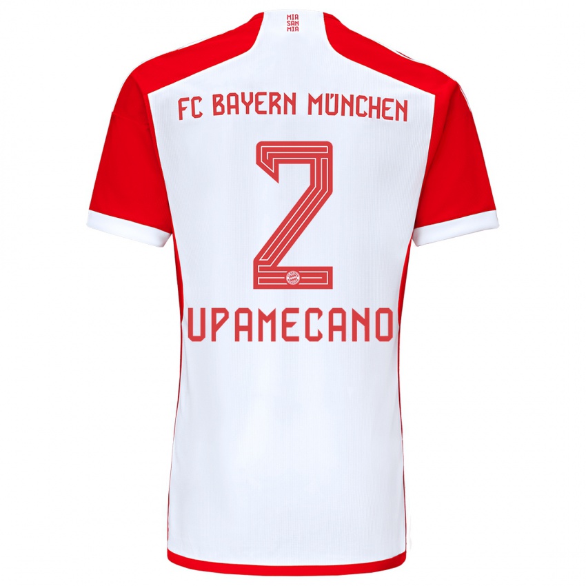 Criança Camisola Dayot Upamecano #2 Vermelho Branco Principal 2023/24 Camisa