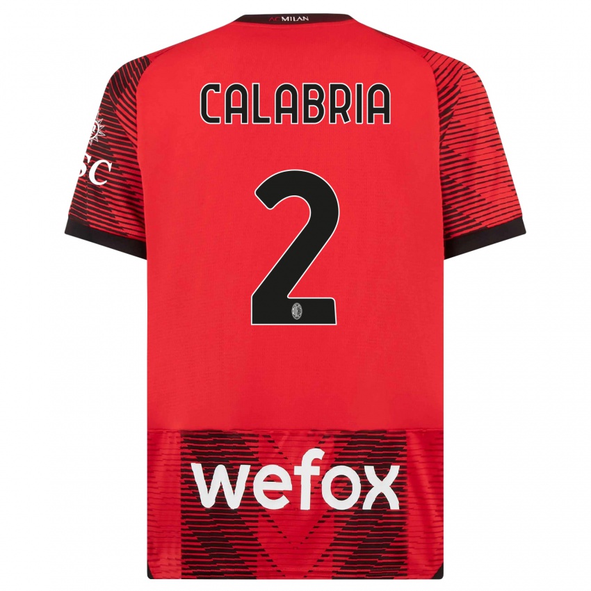 Criança Camisola Davide Calabria #2 Vermelho Preto Principal 2023/24 Camisa