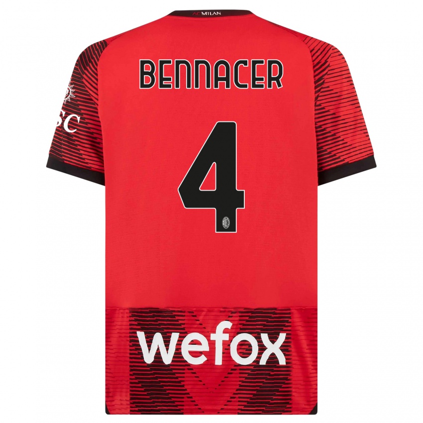 Criança Camisola Ismael Bennacer #4 Vermelho Preto Principal 2023/24 Camisa