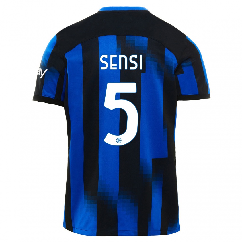 Criança Camisola Stefano Sensi #5 Preto Azul Principal 2023/24 Camisa