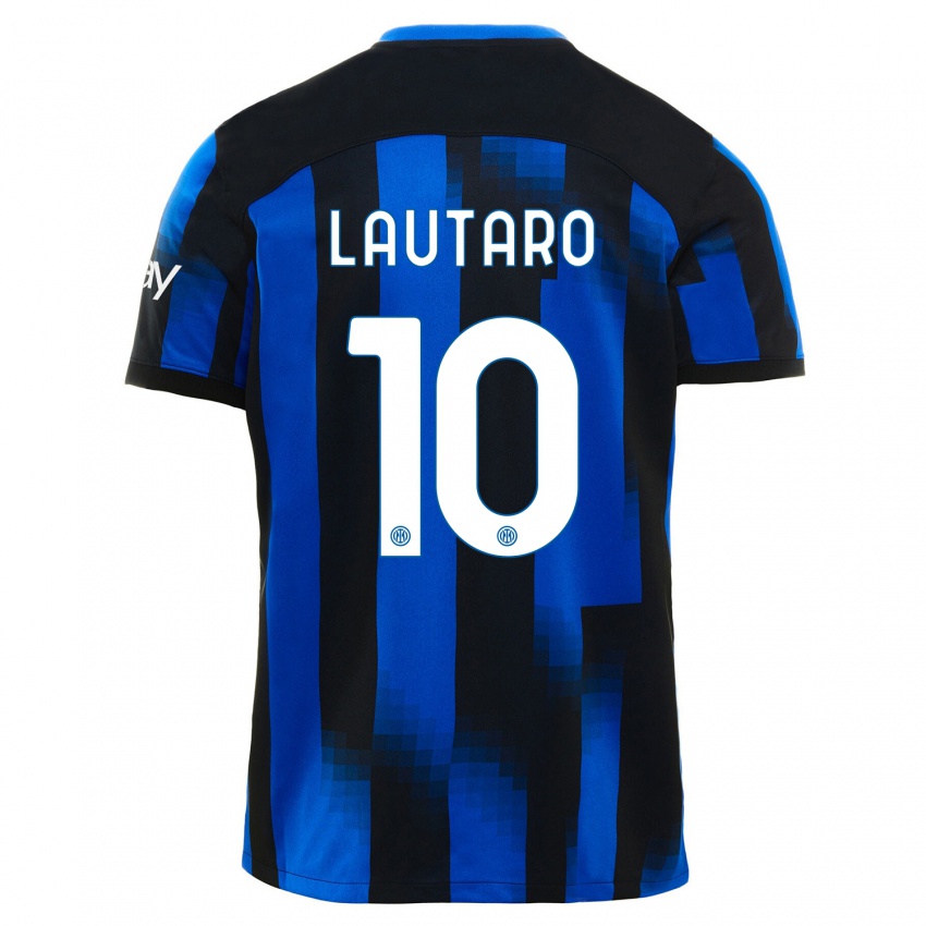 Criança Camisola Lautaro Martinez #10 Preto Azul Principal 2023/24 Camisa