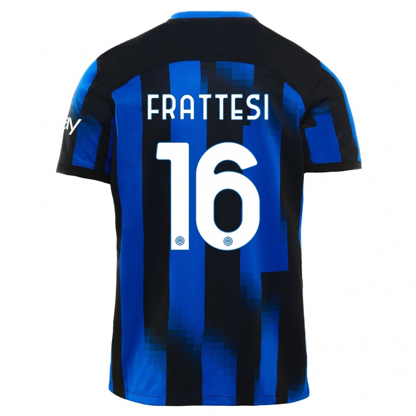 Criança Camisola Davide Frattesi #16 Preto Azul Principal 2023/24 Camisa