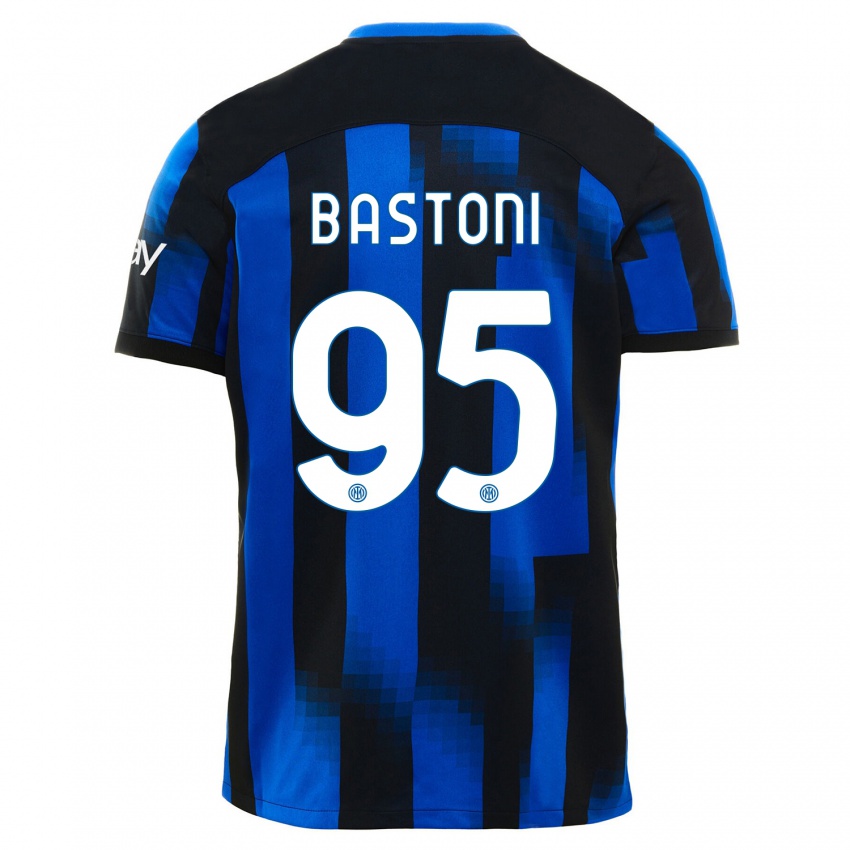 Criança Camisola Alessandro Bastoni #95 Preto Azul Principal 2023/24 Camisa