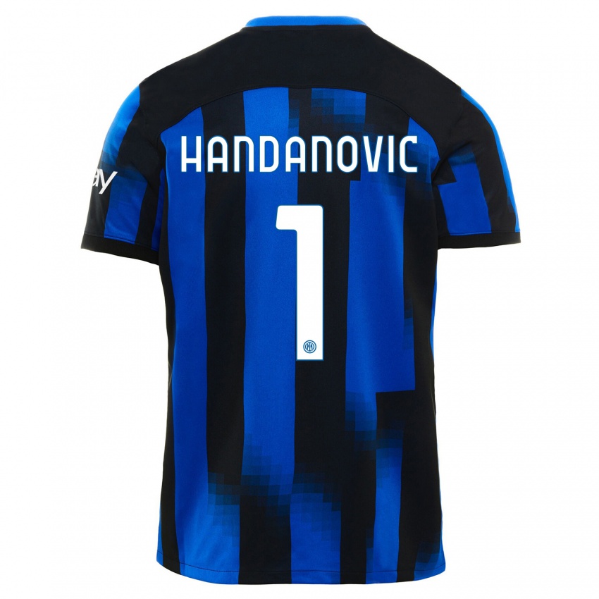 Criança Camisola Samir Handanovic #1 Preto Azul Principal 2023/24 Camisa