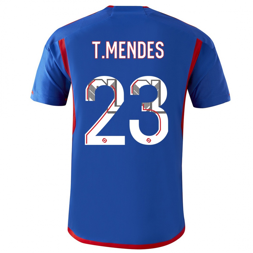 Criança Camisola Thiago Mendes #23 Azul Vermelho Alternativa 2023/24 Camisa