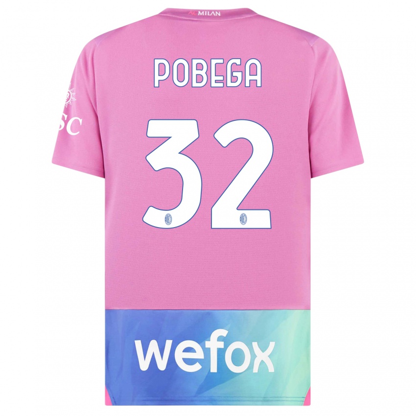 Criança Camisola Tommaso Pobega #32 Rosa Roxo Terceiro 2023/24 Camisa