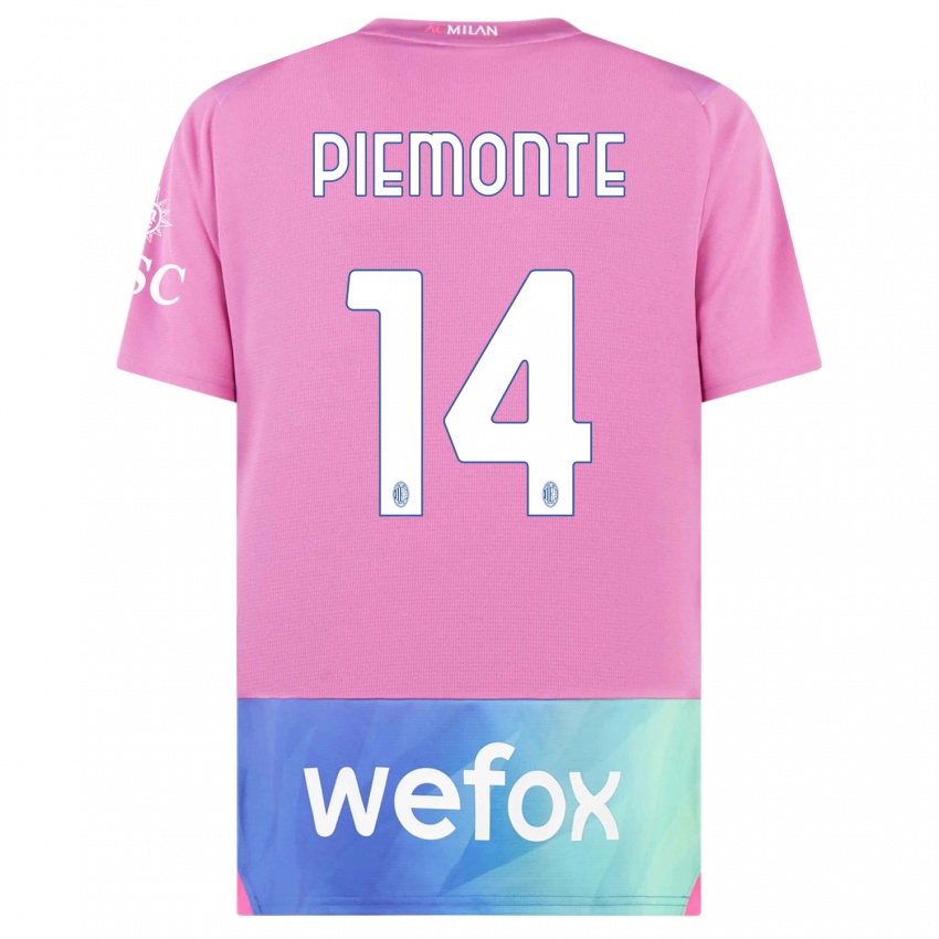 Criança Camisola Martina Piemonte #14 Rosa Roxo Terceiro 2023/24 Camisa