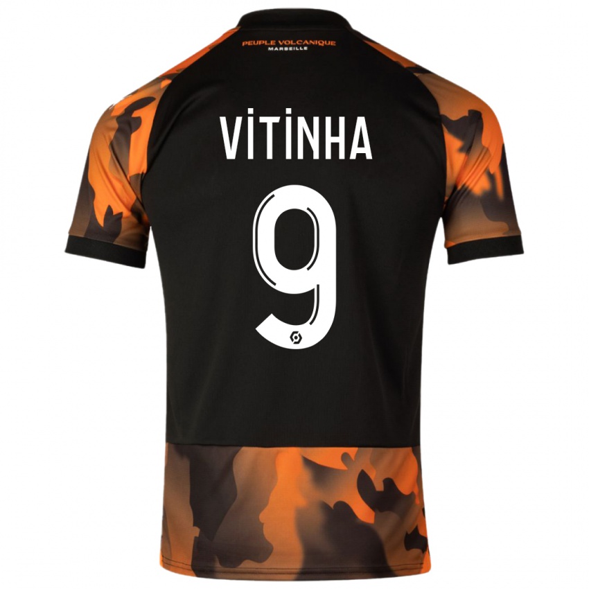 Criança Camisola Vitinha #9 Preto Laranja Terceiro 2023/24 Camisa