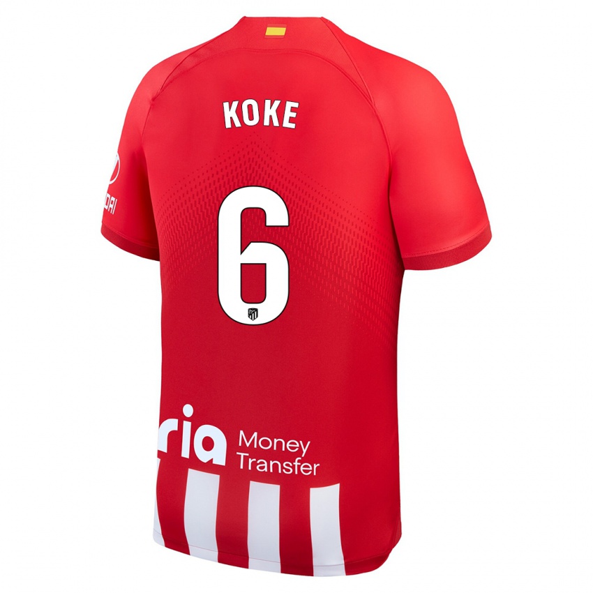 Homem Camisola Koke #6 Vermelho Branco Principal 2023/24 Camisa