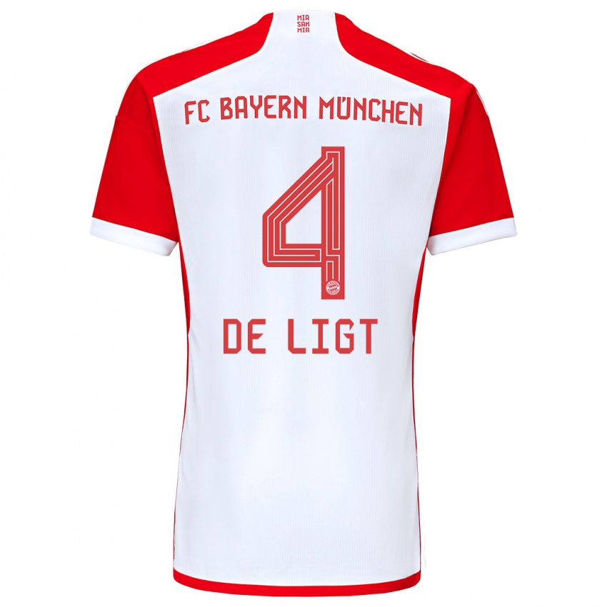 Homem Camisola Matthijs De Ligt #4 Vermelho Branco Principal 2023/24 Camisa