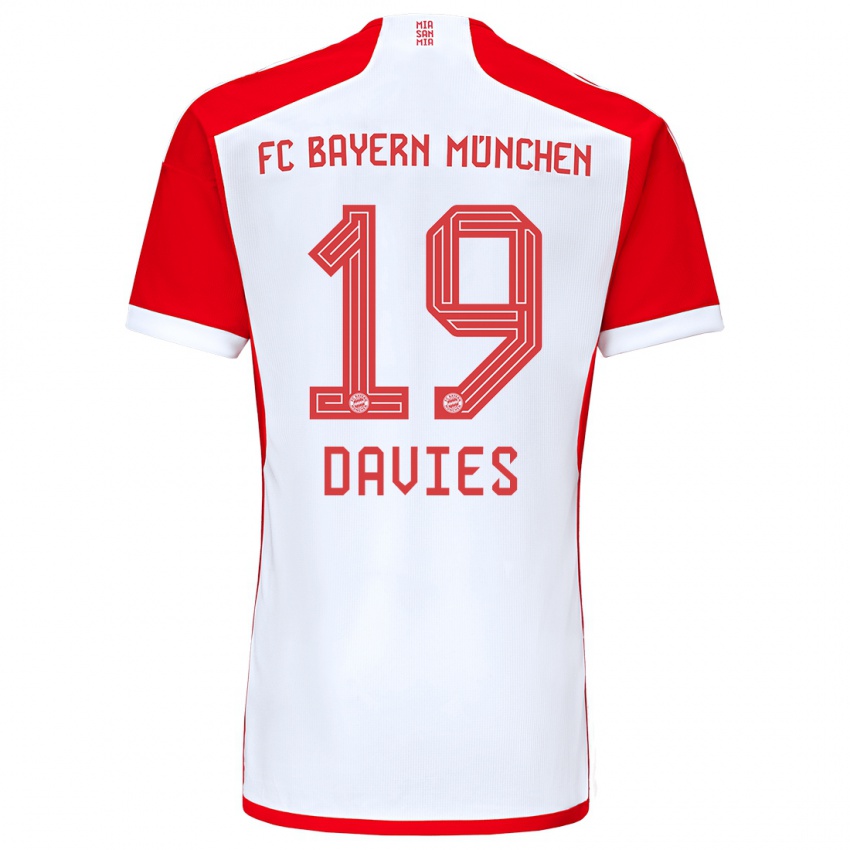 Homem Camisola Alphonso Davies #19 Vermelho Branco Principal 2023/24 Camisa