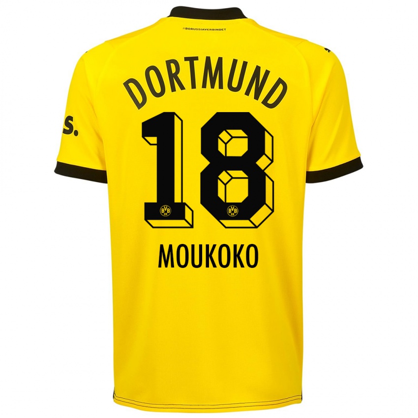 Homem Camisola Youssoufa Moukoko #18 Amarelo Principal 2023/24 Camisa