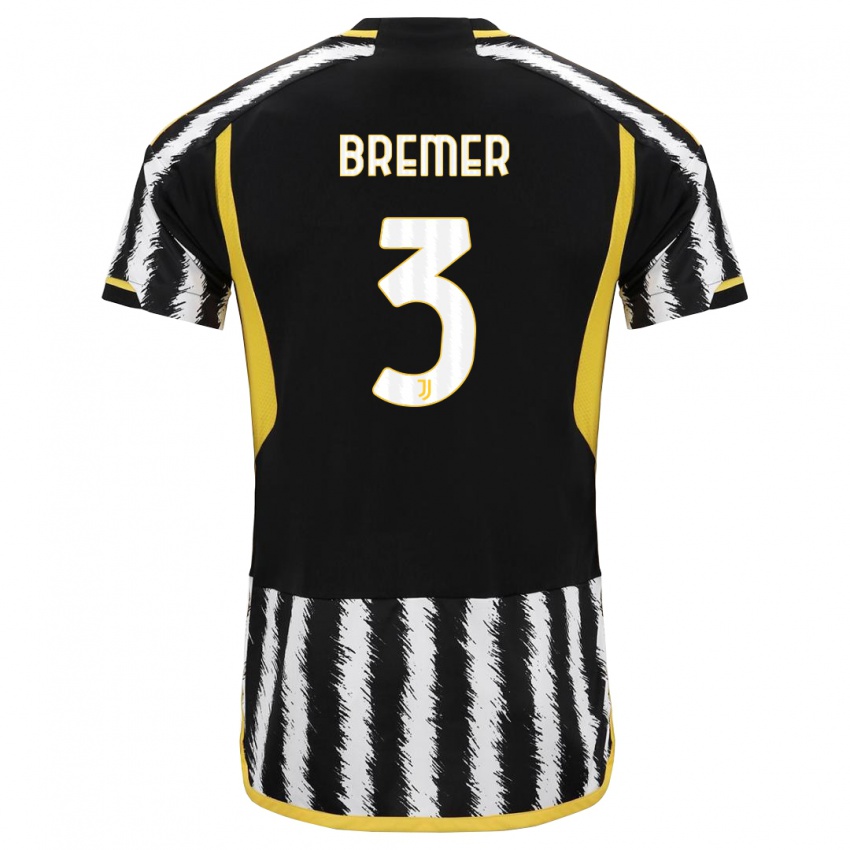 Homem Camisola Bremer #3 Preto Branco Principal 2023/24 Camisa