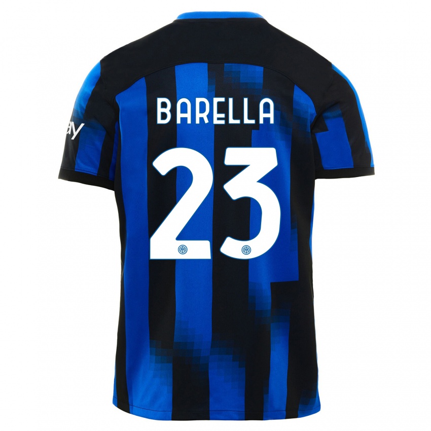 Homem Camisola Nicolo Barella #23 Preto Azul Principal 2023/24 Camisa
