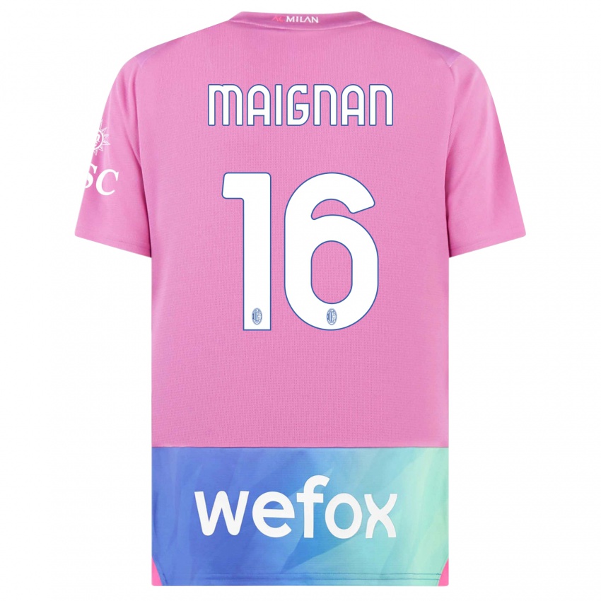 Homem Camisola Mike Maignan #16 Rosa Roxo Terceiro 2023/24 Camisa