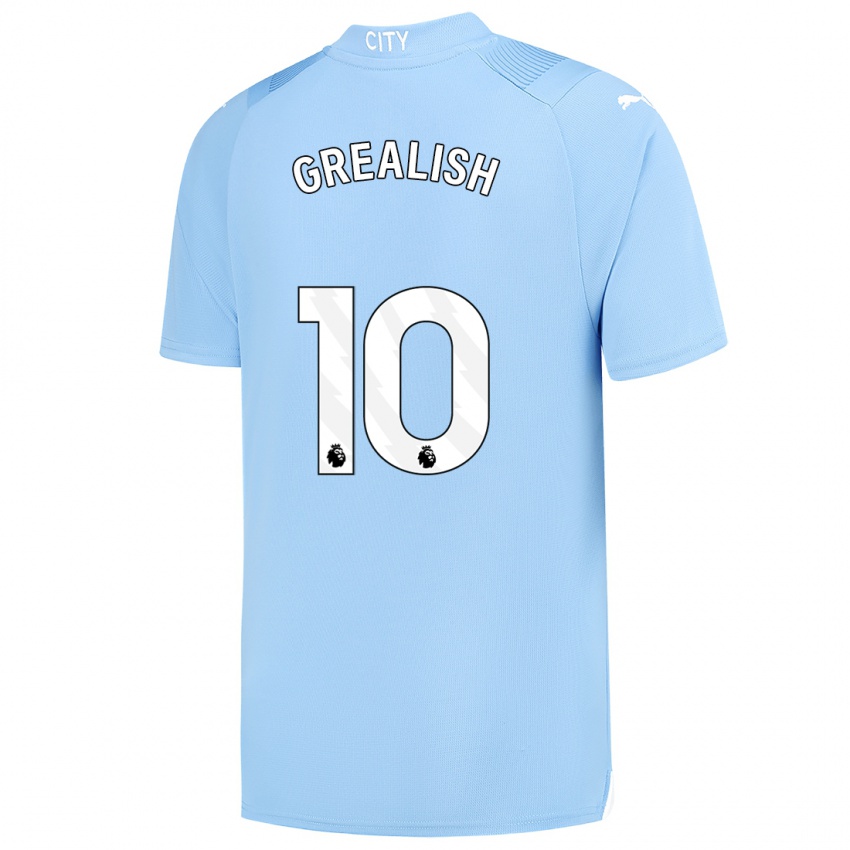 Mulher Camisola Jack Grealish #10 Azul Claro Principal 2023/24 Camisa