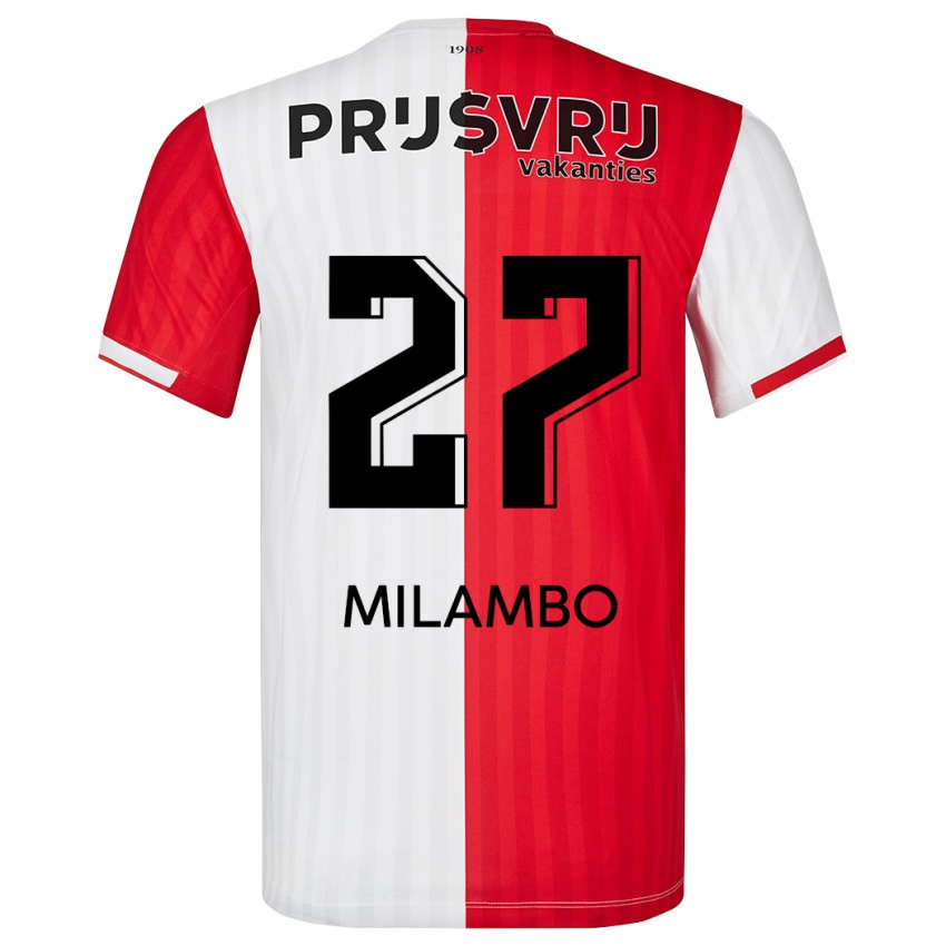 Mulher Camisola Antoni Milambo #27 Vermelho Branco Principal 2023/24 Camisa