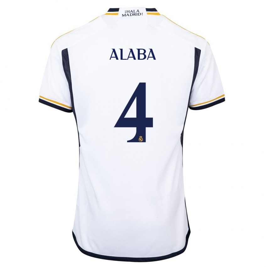 Mulher Camisola David Alaba #4 Branco Principal 2023/24 Camisa