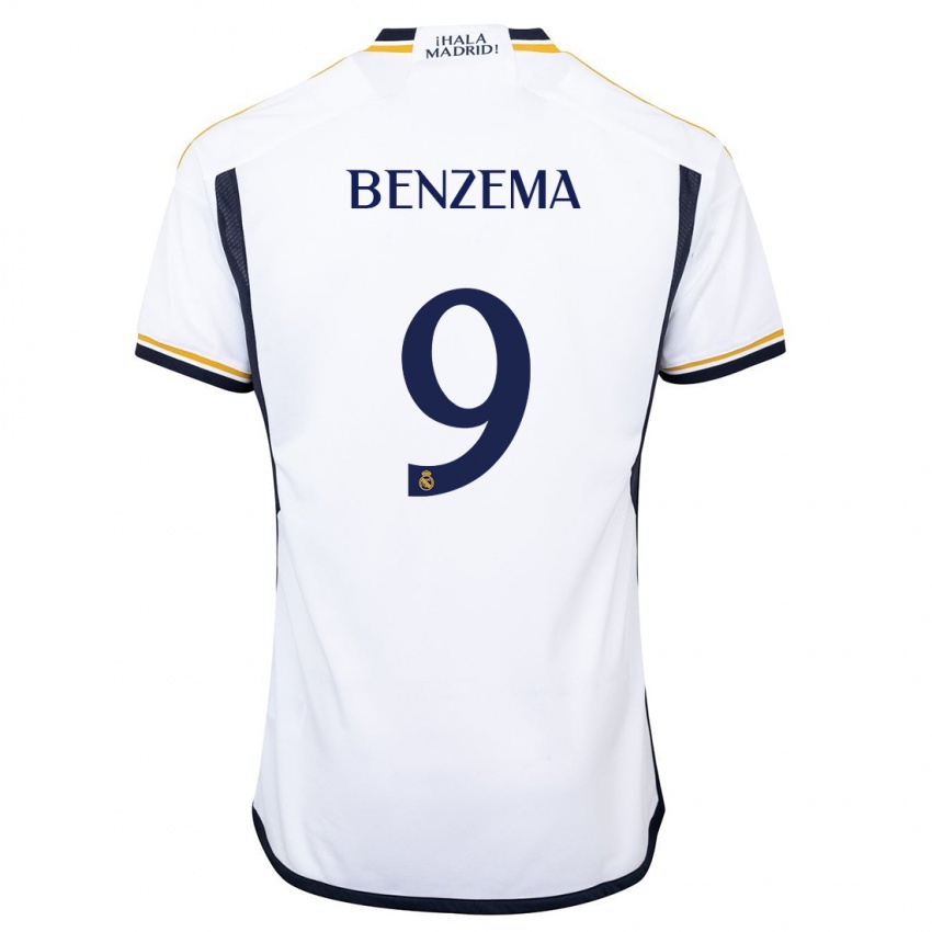 Mulher Camisola Karim Benzema #9 Branco Principal 2023/24 Camisa