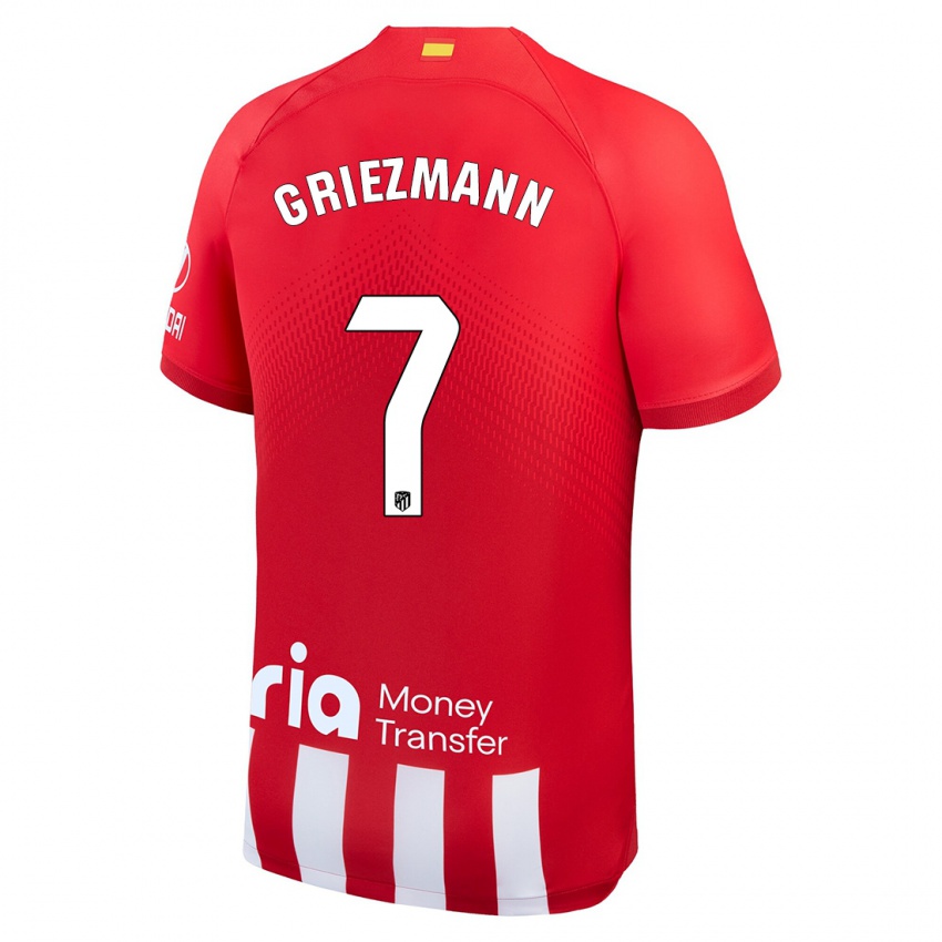 Mulher Camisola Antoine Griezmann #7 Vermelho Branco Principal 2023/24 Camisa